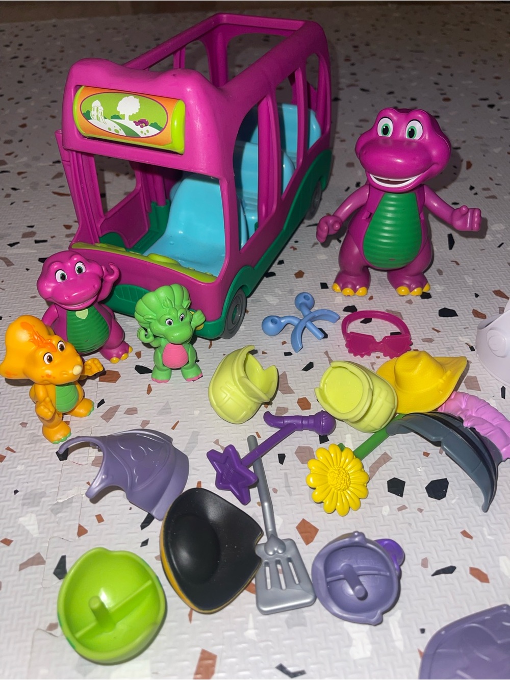 Pink & Green Barney Dinosaur Bus Playset - Kids Toys